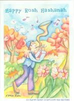 Rosh Hashanah design with man, horn and flowers
