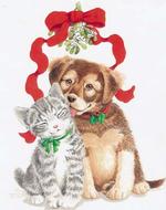 Puppy, Kitten, Christmas, Mistletoe