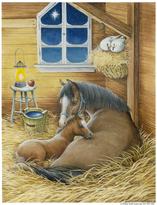 Horse and Foal in Barn by Kathy Goff