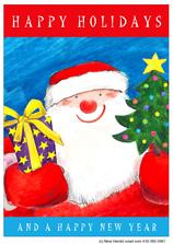 Santa, tree, present, whimsical, Happy Holidays