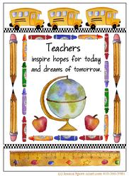 Teacher, ruler, busses, crayons