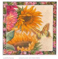Sunflowers with butterly and floral border