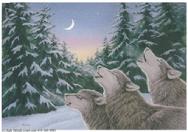 wolves, howling, moon, trees, snow, winter