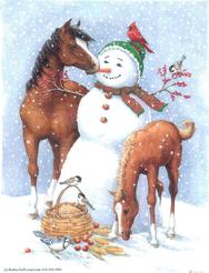 snowman, horse, foal, basket, birds, apples, corn, birdfeed