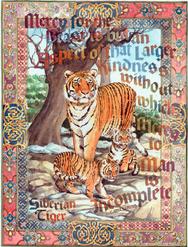 Siberian Tiger and cubs with intricate border