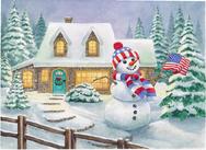 patriotic snowman, red white and blue, scarf and cap