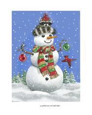 snowman, raccoon, cardinal, ornaments