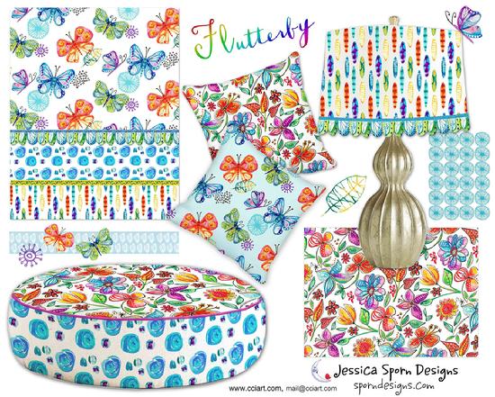 Several all over patterns to compliment the butterfly and floral main print.