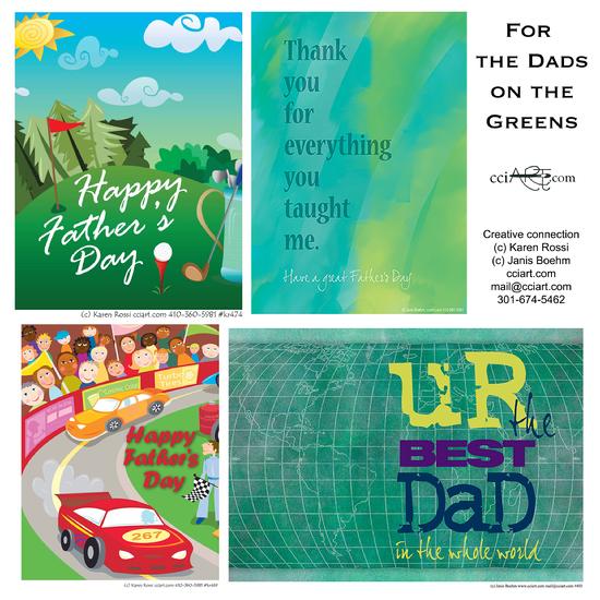 Four Father's Day designs for Active Dads on the green or in the world or on the track.