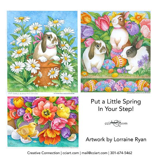 Bunny and Floral designs, one with colorful Easter eggs and a beautiful floral and chick design.