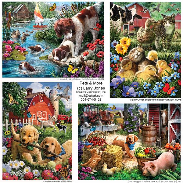 Cute and playful animal designs including puppies, ducks, kittens, farm and much more by Larry Jones