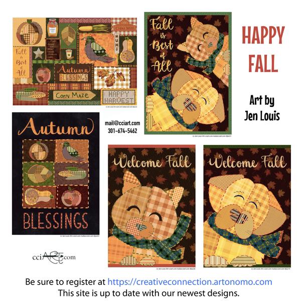 Patchwork Fall designs including pets and Thanksgiving icons.
