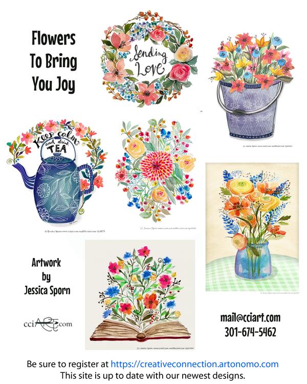 Beautiful encourging floral designs including a vase, a metal bucket, a book and more.