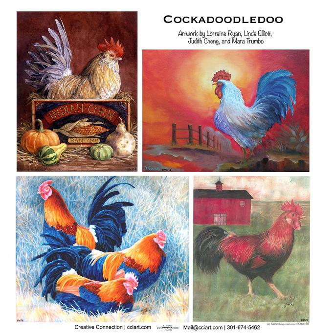 4 beautiful Rooster Paintings
