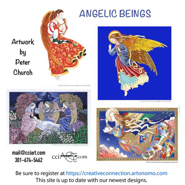 These traditional Angel paintings by Peter Church are stunning and are just a few of the Christmas/Holiday designs in his portfolio.