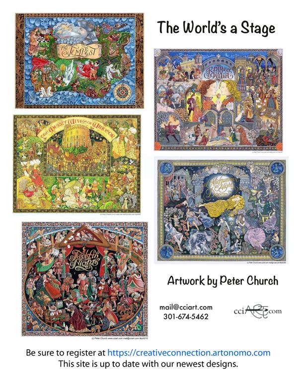 Here are five Shakespeare themed detailed paintings that include The Tempest, Romeo and Juliet, The Merry Wives of Windsor, A Midsummer Night Dream and Twelfth Night. 